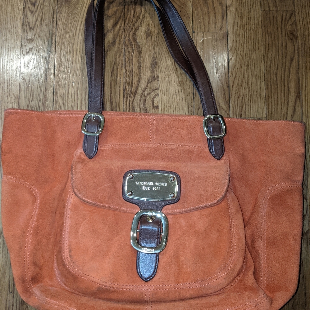 Michael Kors Hudson Downtown Orange Suede Tote Bag